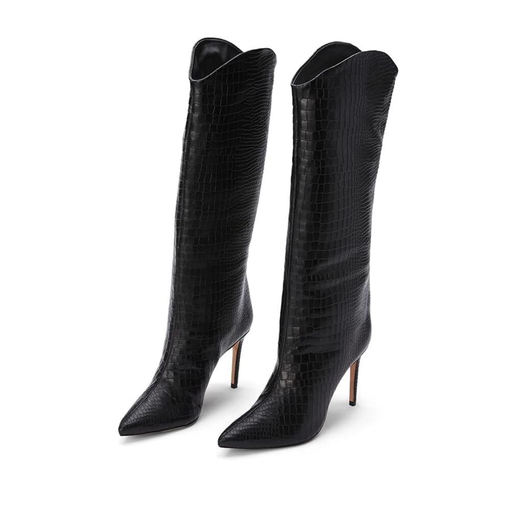 SCHUTZ Black Croc-Embossed Ankle Boots